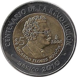 Mexiko 5 Pesos 2008 &quot;Ricardo Flores Mag&oacute;n&quot; 