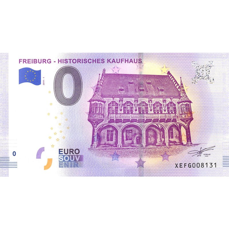 5 x Null Euro Schein Historisches Kaufhaus 2019-1 Freiburg 0 Euro Schein 