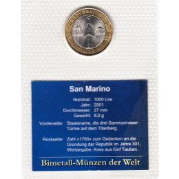 San Marino 1000 Lire 2001 "1700th anniversary of San Marino Foundation"