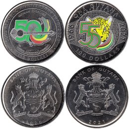 Guyana  2 x 100 Dollars 2020/2021 "50 Years of the Republic"