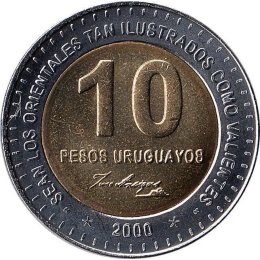 Uruguay 10 Pesos Uruguayo 2000 150th. Anniversary of Artigas death.