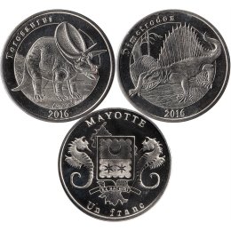 Mayotte 2 x 1 Franc 2016 &quot;Dinosaurier&quot;