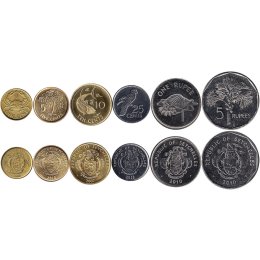 Seychellen 1, 5, 10, 25 Cents 1, 5 Rupees